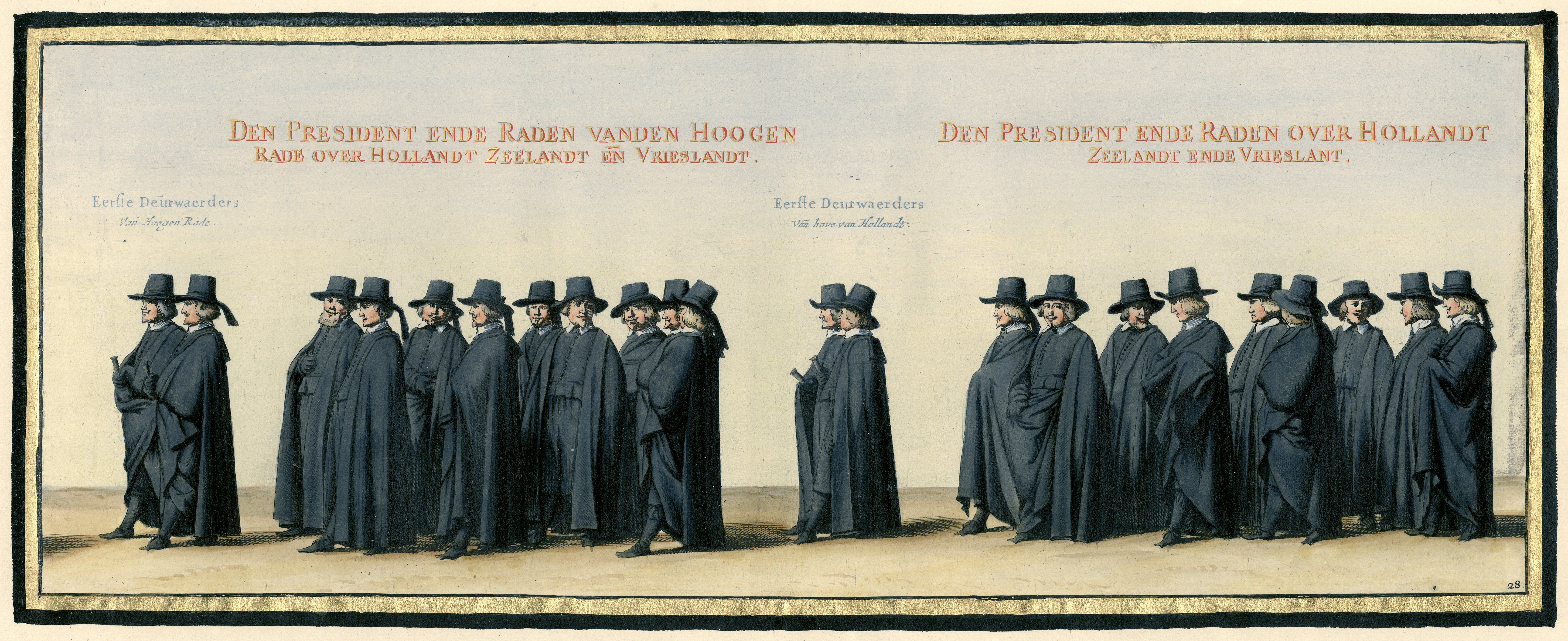 De Hoge Raad van Holland, Zeeland en West-Friesland bij de begrafenisstoet van Frederik Hendrik (Pieter Post tussen 1647 en 1651) Rijksmuseum (WikiCommons)