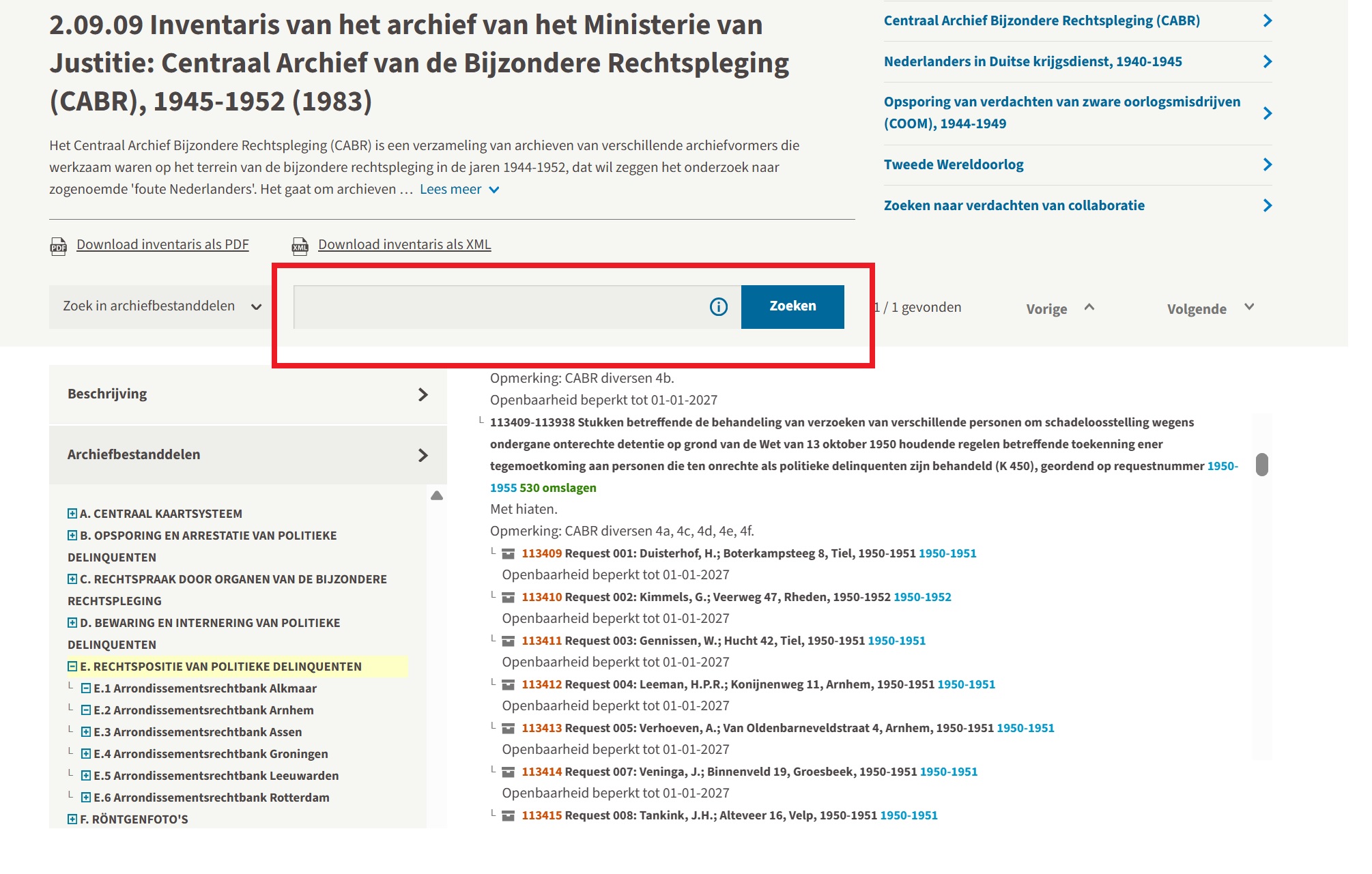 Zoeken in de inventaris van het CABR