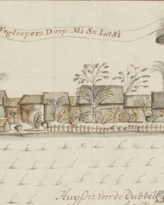 Kaart van Fort Buku, hier Mi Sa Lasi genoemd (1772).