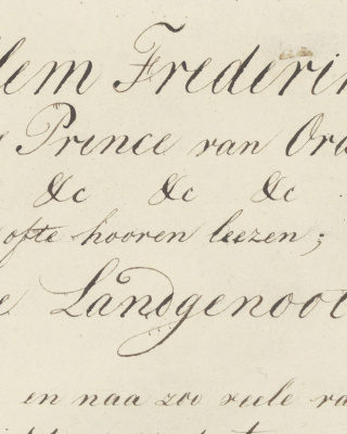 Handgeschreven proclamatie van de prins van Oranje bij zijn intrede te ’s-Gravenhage (1813)