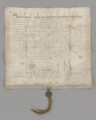Pauselijke oorkonde van Alexander III waarin hij zijn bescherming van de abdij van Rijnsburg herbevestigt (1179).