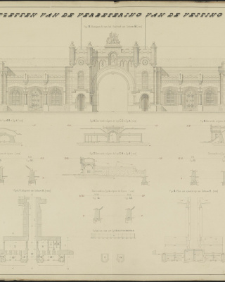 Ontwerptekening voor de Utrechtse Poort te Naarden, door W.K.T. Egter, 1879 [4.OPG inv.nr. N187]