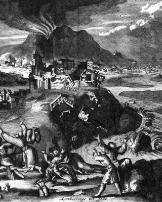 Prent uit boek Arnoldus Montanus van de plaats Jedo in Japan.