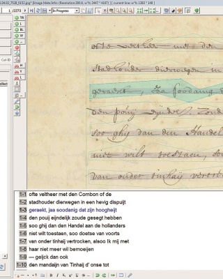 Historische tekst uit VOC-archief in het programma Transkribus