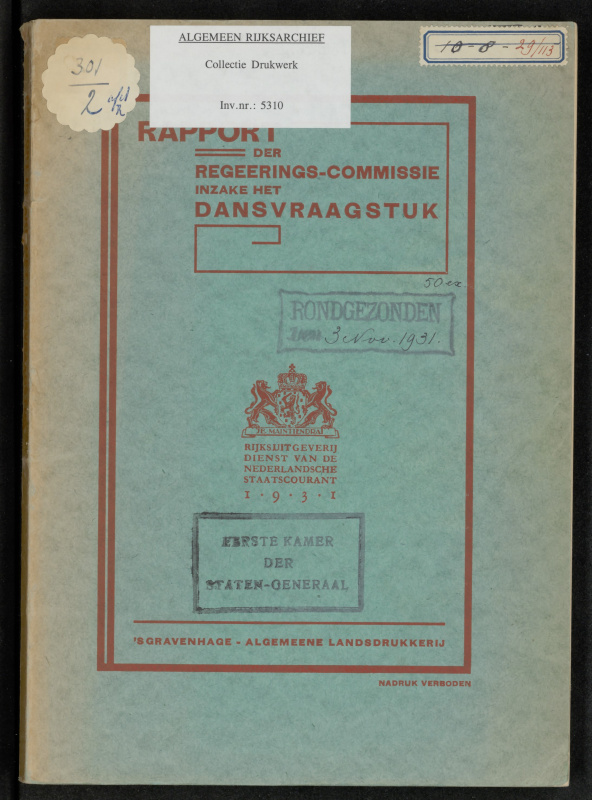 The cover of the Report of the Governmental Committee Concerning the Issue of Dance (1931)