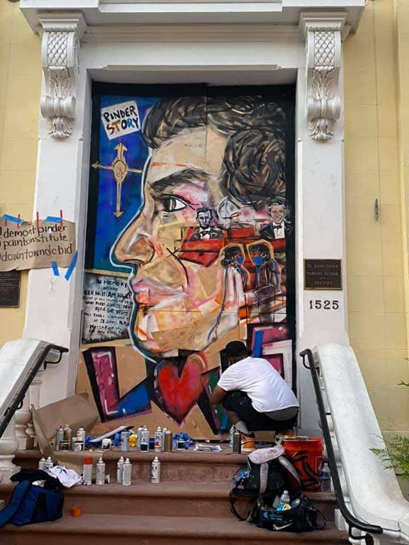 Demont Peekaso Pinder, Portrait of Rev. William D. Hawley, placed on the front door of St. John’s Church parish, Washington DC, paint on plywood, september 2020, private collection.