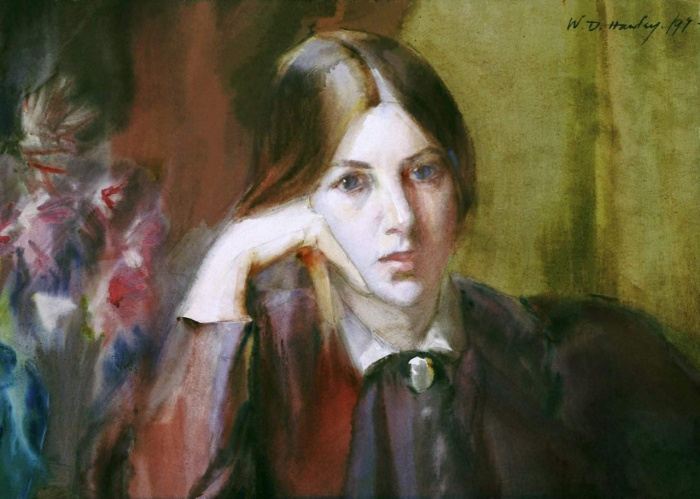 Wilhelmina Douglas Hawley, Self-portrait, water color, Paris, 1897