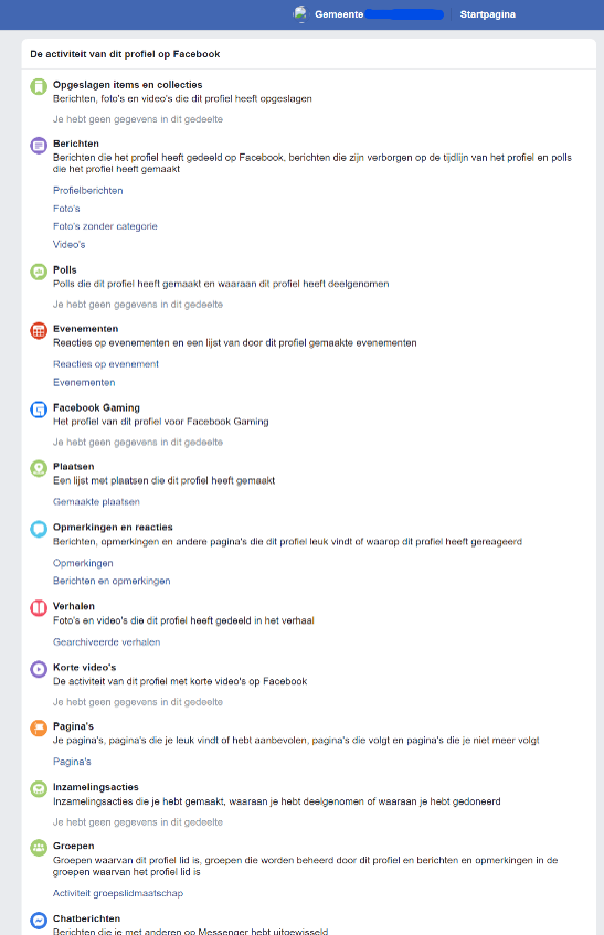 Startpagina gearchiveerde Facebook-account. Te zien wanneer de index.html wordt geopend. Startpagina gearchiveerde Facebook-account