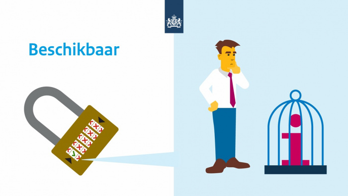 DUTO-kenmerk 'beschikbaar' Onbeschikbare informatie wordt gevisualiseerd door informatie die in een kooi vastzit. Op een gesloten hangslot staat een vinkje en vier kruisjes – dit symboliseert de eerste vijf DUTO-kenmerken. Deze informatie is wel gevonden, maar verder niet bruikbaar.