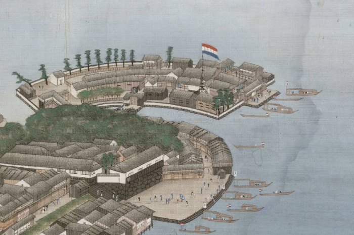 Fragment panoramakaart van de baai van Nagasaki en factorij Deshima_4.AANW inventarisnummer 1475 Fragment panoramakaart van de baai van Nagasaki en factorij Deshima_4.AANW inventarisnummer 1475