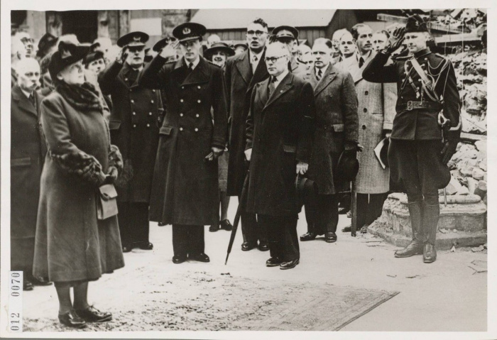 Prince Bernhard and members of the Dutch government in exile saluting Queen Wilhelmina Prince Bernhard and members of the Dutch government in exile saluting Queen Wilhelmina
