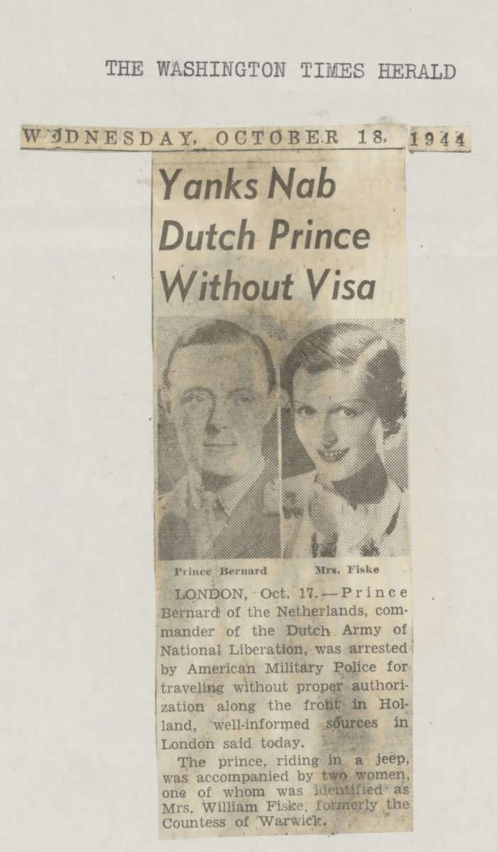 Newspaper cutting from the Washington Times Herald, October 18, 1944. Newspaper cutting from the Washington Times Herald, October 18, 1944.