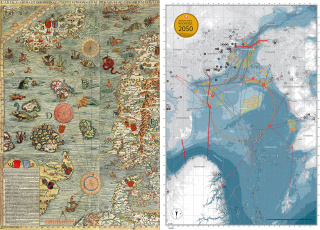 Afbeelding van de vergelijking Carta Marina 1539 vs Kaart MUST Visie op de Noordzee 2014