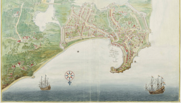  Gezicht in vogelvlucht op Colombo, door Johannes Vingboons, ca. 1665 [4.VELH inv.nr. 619.115]