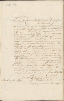 Brief van Boston Band aan Gouverneur Crommelin over de zoektocht naar ontsnapte tot slaafgemaakten (2 april 1761) (bevat racistisch taalgebruik).