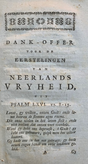 Boekje Dankoffer voor de eerstelingen van Neerlands Vryheid, 1772