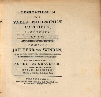 Titelpagina van waarschijnlijk Chaudoirs proefschrift 1773