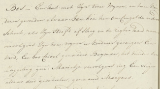 Verslag van de expeditie waarbij Boni ’s nachts in zijn hut wordt overvallen en gedood (3 maart 1793) (bevat racistisch taalgebruik).