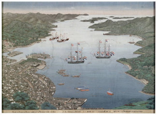 Kaart baai Nagasaki en factorij Deshima, 1825, Kawahara Keiga