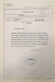 Telegram aan de Minister van Koloniën over de vrijlating van Anton de Kom (1933)