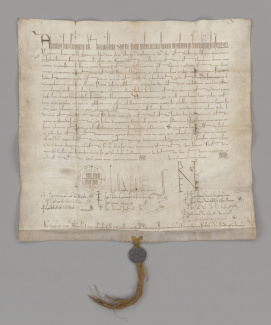 Pauselijke oorkonde van Alexander III waarin hij zijn bescherming van de abdij van Rijnsburg herbevestigt (1179).