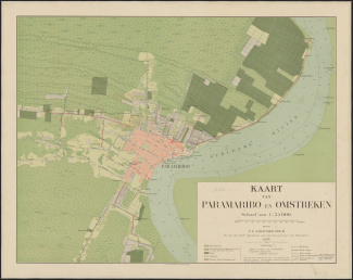 Kaart van Paramaribo en omstreken, door V.F.J. Boumeester, 1907 [4.MIKO inv.nr. 1842]