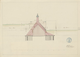 Dwarsdoorsnede van een stenen beer met monnik voor de vesting Schoonhoven, 1774 [4.OPG inv.nr. S24A1]