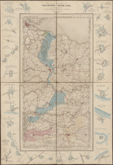 Overzichtskaart van de Nieuwe Hollandse Waterlinie, omringd door plans van de daartoe behorende fortificaties, door J.M. Leydenroth, 1852 [4.OSK inv.nr. H97]