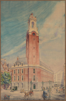 Presentatietekening in het kader van een prijsvraag voor de nieuwbouw van de gebouwen van de Staten-Generaal te 's-Gravenhage, door D.E.C. Knuttel, 1913-1914 [4.RGD inv.nr. 467.5]