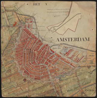Karton Amsterdam van de veldminuut voor blad 25 van de Topografische en Militaire Kaart (TMK), door 2e luitenant Schuurman, 1849 [4.TOPO inv.nr. 7.25.10]