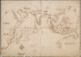 Kaart van de Indische Zee, van de Kaap de Goede Hoop tot Japan, door Isaak de Graaf, ca. 1695 [4.VEL inv.nr. 312]