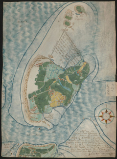 Kaart van het eiland Texel en het Eierland, door Johan van Teylingen, ca. 1645, naar een origineel van Adriaan Metius [4.VTH inv.nr. 2665A]