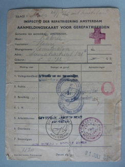 Aanmeldingskaart voor gerepatrieerden ten name van  Henri Labrie