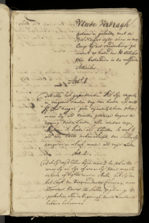 Eerste pagina van het vredesverdrag tussen de Ndyuka en de Nederlanders (10 oktober 1760) (bevat racistisch taalgebruik).