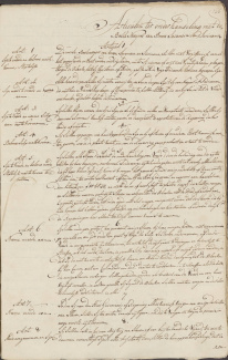 Eerste pagina van het vredesverdrag tussen de Saamaka en de Nederlanders (Nederlands) (19 september 1762) (bevat racistisch taalgebruik).
