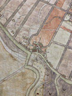 detail van kaart Goeree-Overflakkee met huizen en kerk
