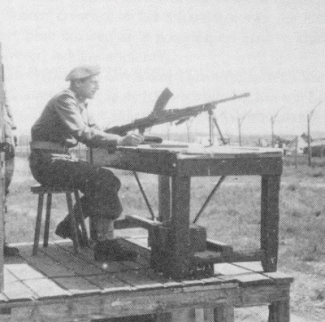 Nederlandse bewaker achter zijn Brengun, juni 1945