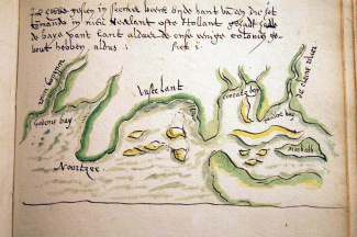 Gebied ten zuiden van Manhattan, uit het dagboek van Buchelius, ca. 1635