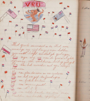 Pagina uit het dagboek, met tekening van de bevrijding.