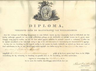 Diploma maatschappij weldadigheid 1820